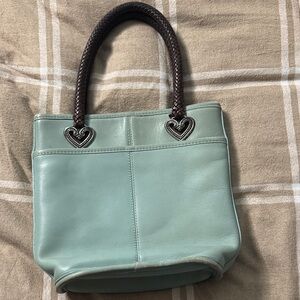 Brighton Mint Green Leather Shoulder Bag with Brown Braided Handles